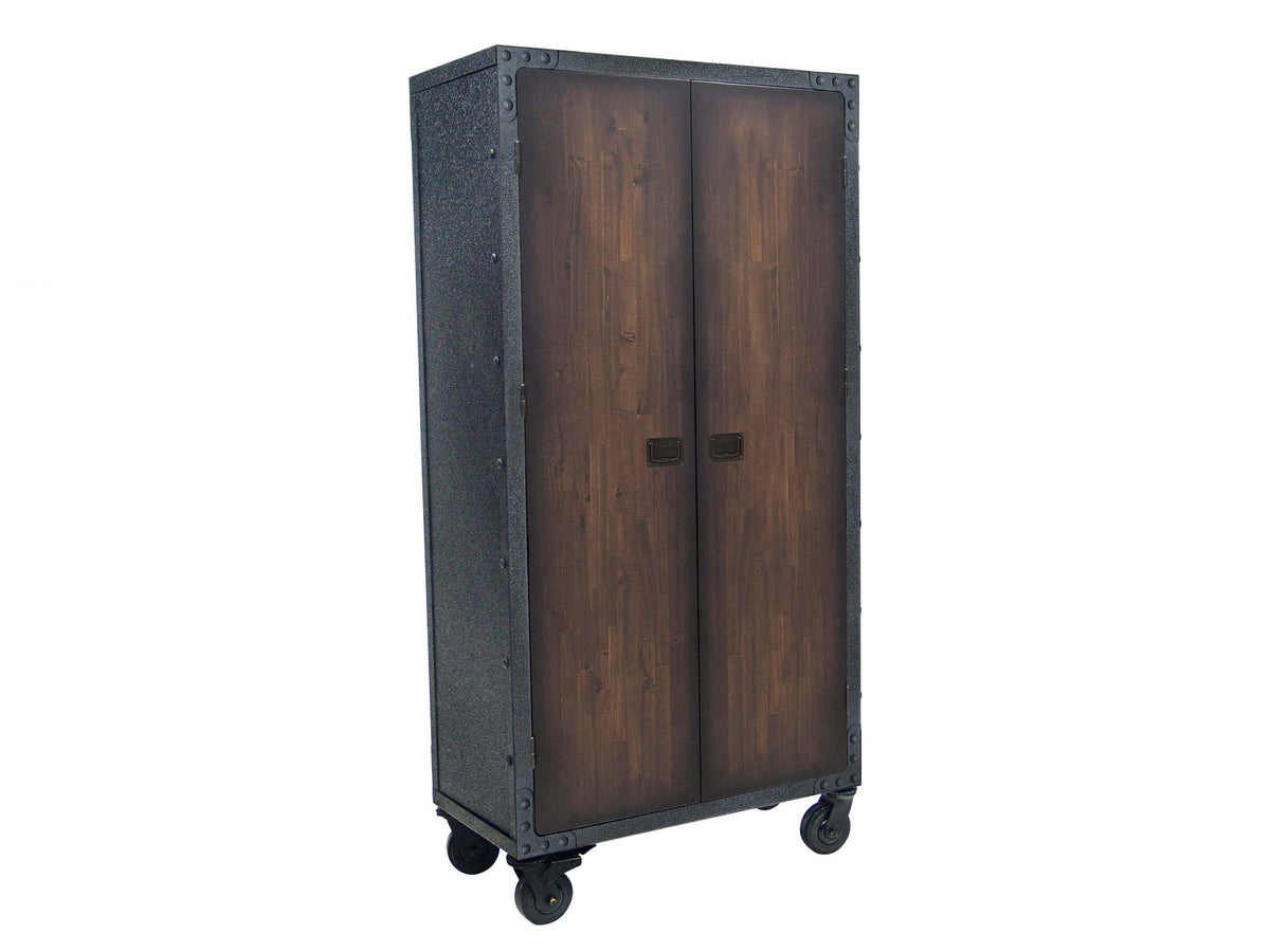 Duramax 36x72 inch industrial cabinet with wheels, featuring metal and wood design with three shelves for versatile home or garage storage. 