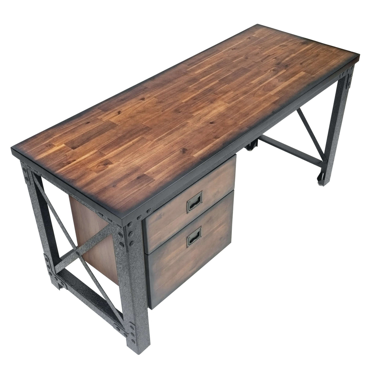 Duramax 62" Jackson Industrial Metal & Wood desk with drawers, sturdy steel frame and acacia wood top for office or gaming 68050. 