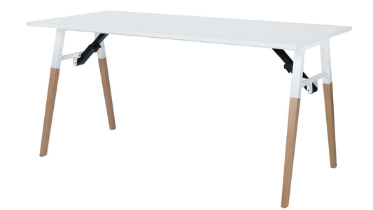 Duramax Neo Folding Table with white MDF top and solid beechwood tapered legs, ideal for home office, arts, crafts, and hobbies. 
