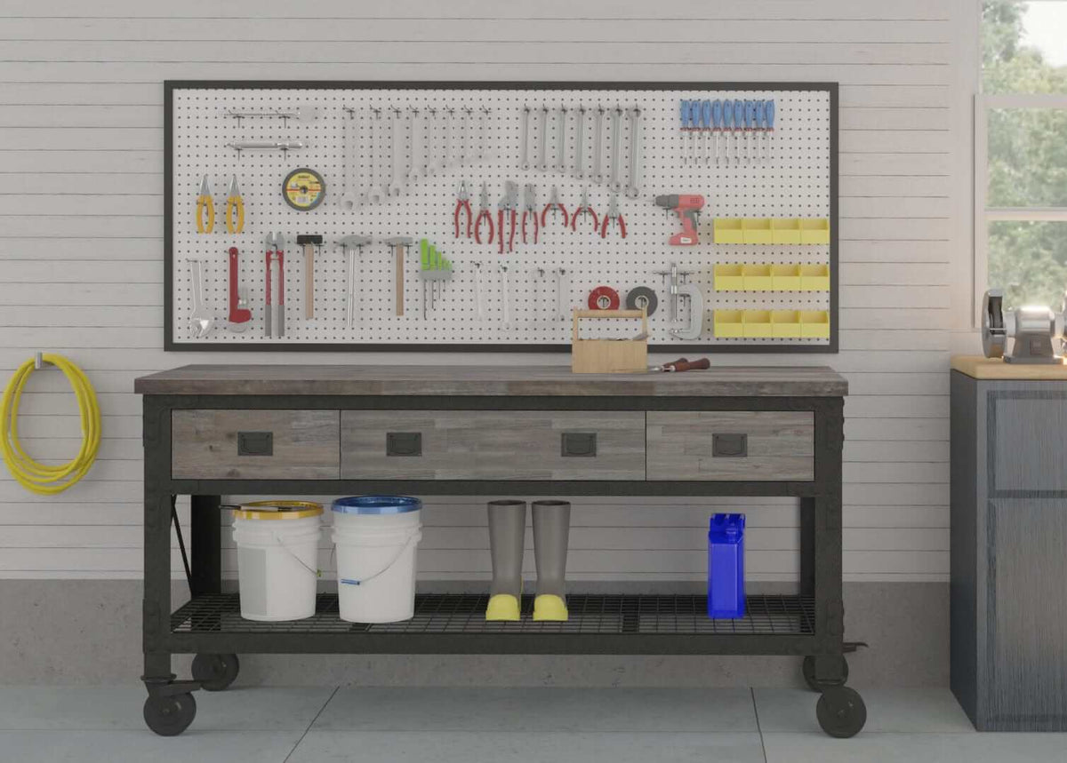 Duramax 72 In x 24 In 3-Drawer Rolling Industrial Workbench w/ Wood Top - Aged Espresso 68001E