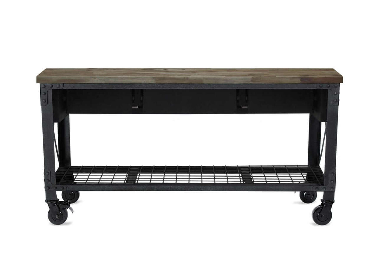 Duramax 72 In x 24 In 3-Drawer Rolling Industrial Workbench w/ Wood Top - Aged Macadamia 68001M