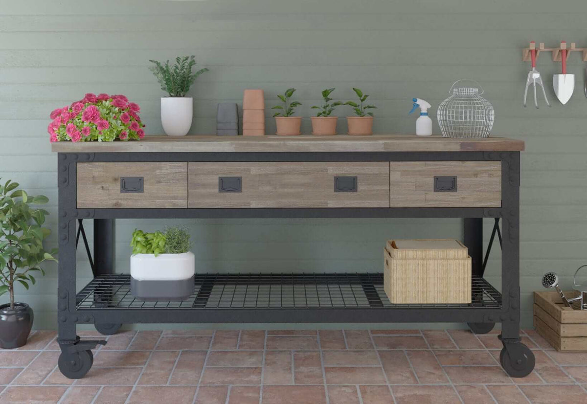 Duramax 72 In x 24 In 3-Drawer Rolling Industrial Workbench w/ Wood Top - Aged Macadamia 68001M