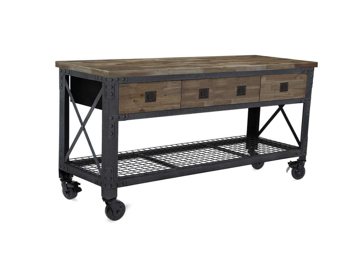 Duramax 72 In x 24 In 3-Drawer Rolling Industrial Workbench w/ Wood Top - Aged Macadamia 68001M