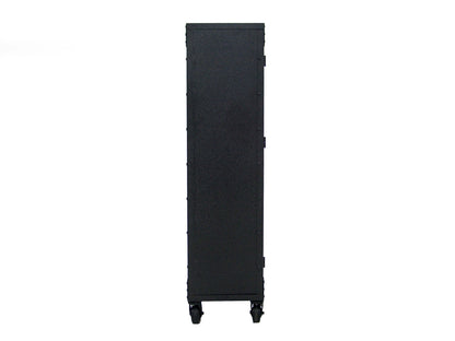 Duramax 36x72 industrial cabinet with wheels, black side view, ideal for home or garage storage, durable metal and wood design.