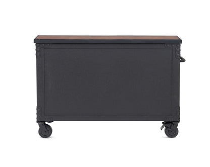 Duramax 48-inch 5-drawer rolling tool chest with wood top, ideal for garage or kitchen storage, shown from the rear view.