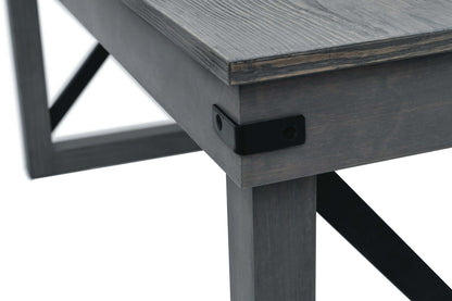 Close-up of Duramax 62 In Felix Wood Desk corner showcasing solid wood legs and contemporary finish.