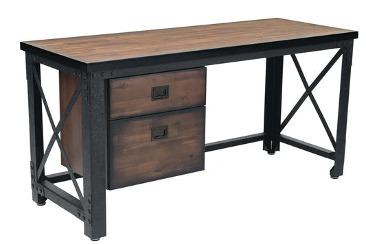 Duramax Jackson Industrial Metal & Wood Desk with two drawers, featuring a durable powder-coated steel frame and acacia wood top. 