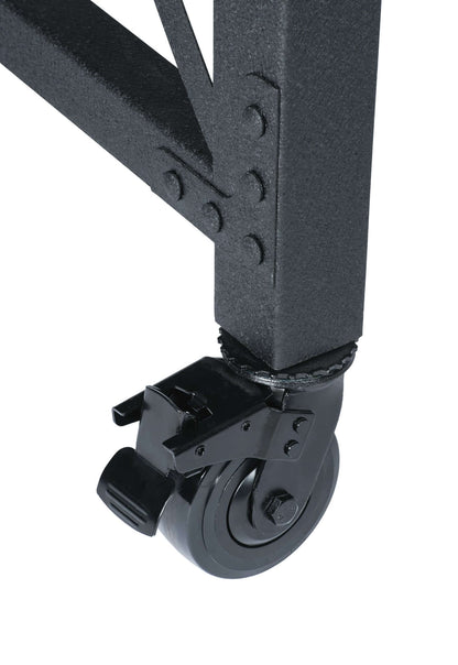 Heavy-duty swivel caster wheel on Duramax rolling industrial worktable.