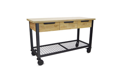 Duramax 62x24 Rove Mobile Workbench with 3 Drawers, Wood Top, Robust Metal Frame, Ideal for Garage or Workshop