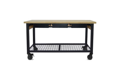 Duramax Rove 3-Drawer Mobile Workbench, 62x24 in, modern industrial design for home or workshop, featuring wood grains and mobility.