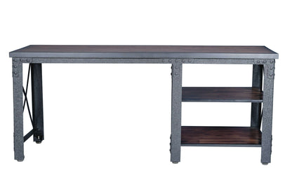 Duramax Weston Industrial Metal & Wood Desk with shelves, sturdy steel frame, acacia wood top, 72 inches for home office.