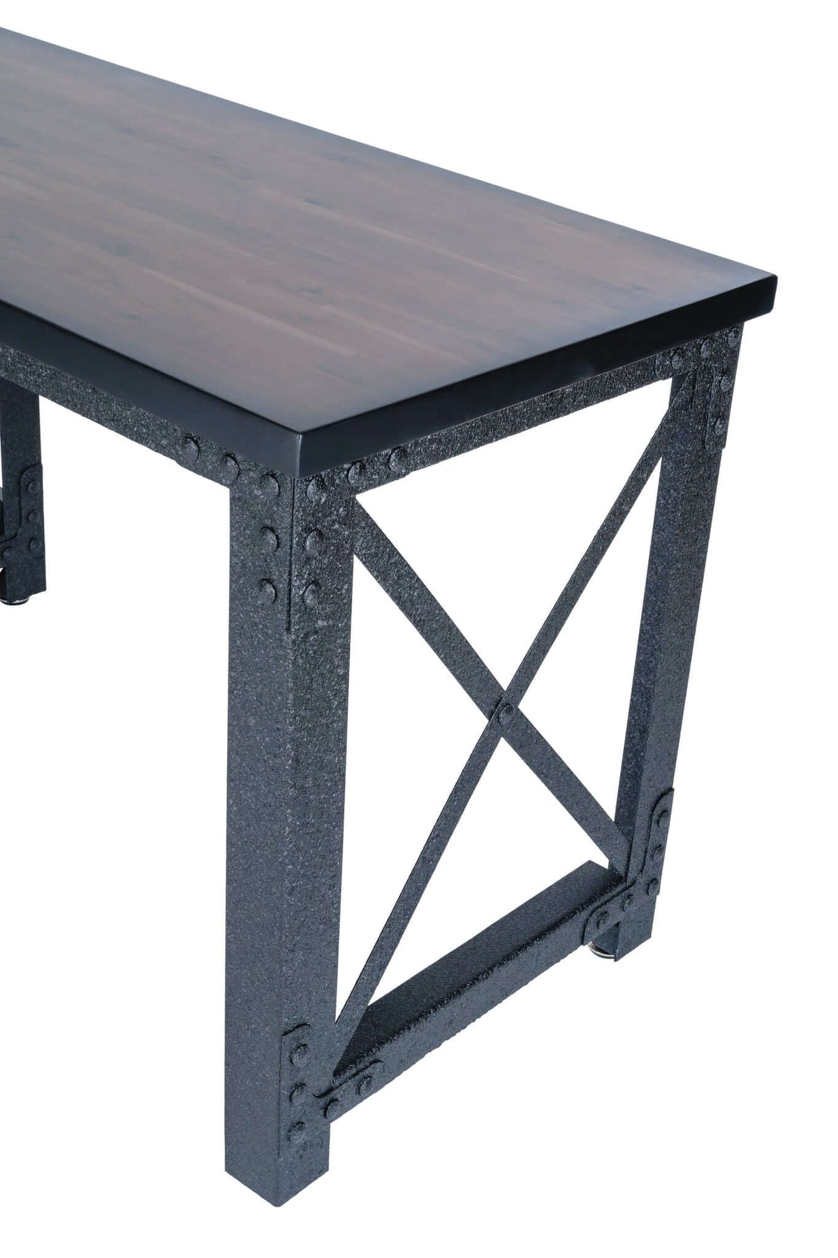 Duramax 72 In Weston Industrial Desk with Metal Frame and Wood Top, featuring two open shelves for versatile use and storage.