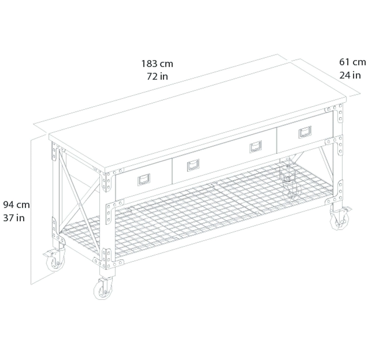 Duramax 72 x 24 in 3-Drawer Rolling Industrial Workbench 68001