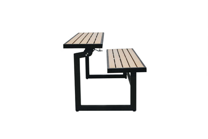 Duramax Ashton Convertible Table Bench 68070 in outdoor setting, shown in transformed picnic table configuration, steel frame.