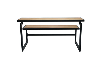 Duramax Ashton Convertible Table Bench in black frame transforms into picnic table, ideal for outdoor areas like patios and balconies.