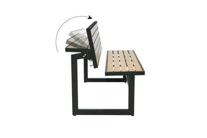 Duramax Ashton Convertible Table Bench transforms from bench to picnic table with steel frame, ideal for outdoor use.