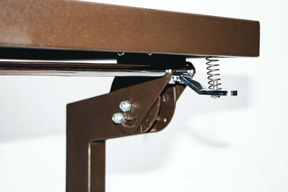 Duramax Ashton Convertible Table Bench steel frame mechanism close-up for outdoor use and easy transformation into picnic table.