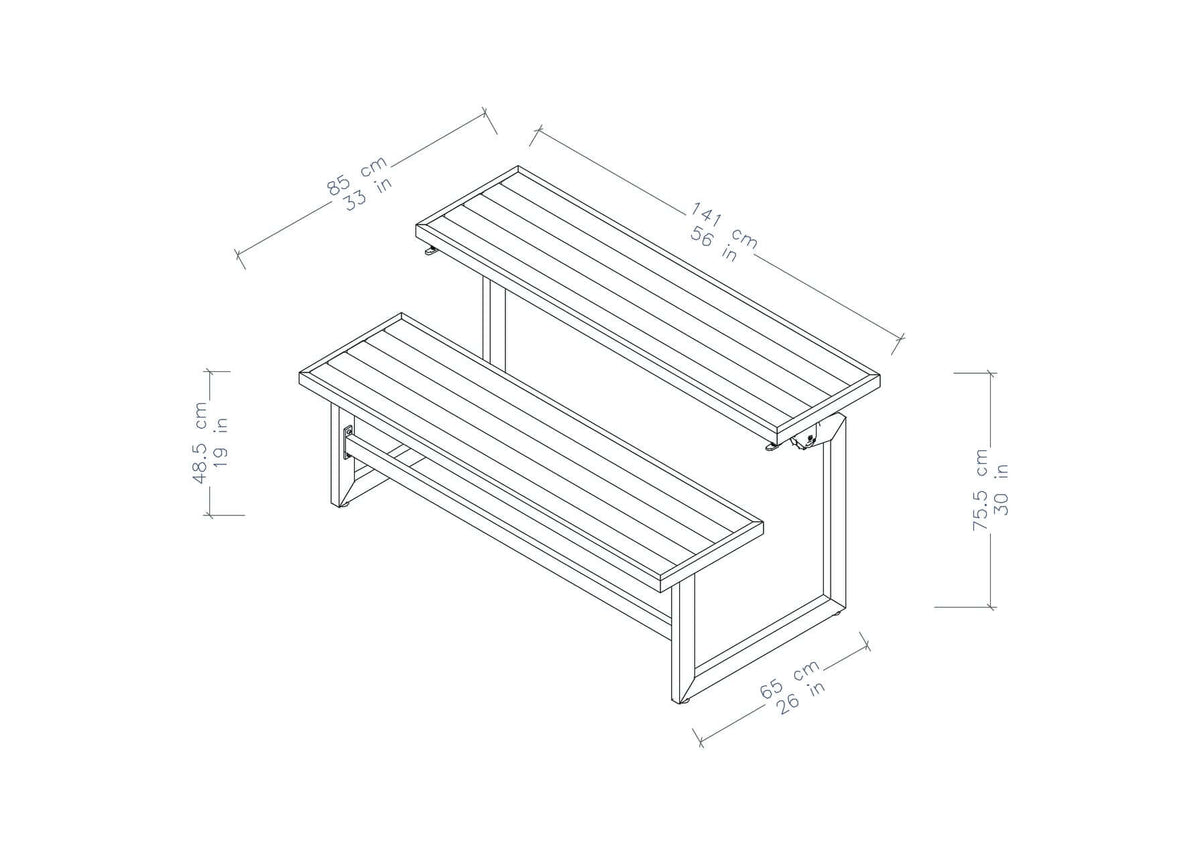 Diagram of Duramax Ashton Convertible Table Bench 68070 with dimensions in cm