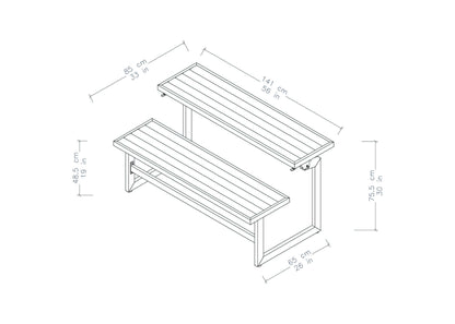 Diagram of Duramax Ashton Convertible Table Bench 68070 with dimensions in cm