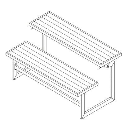Sketch of Duramax Ashton Convertible Table Bench showing transformation from bench to picnic table for outdoor use.