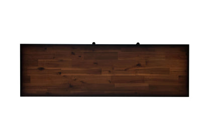 Top view of Duramax Farmhouse Cabinet 68062 wooden surface with rich brown finish.