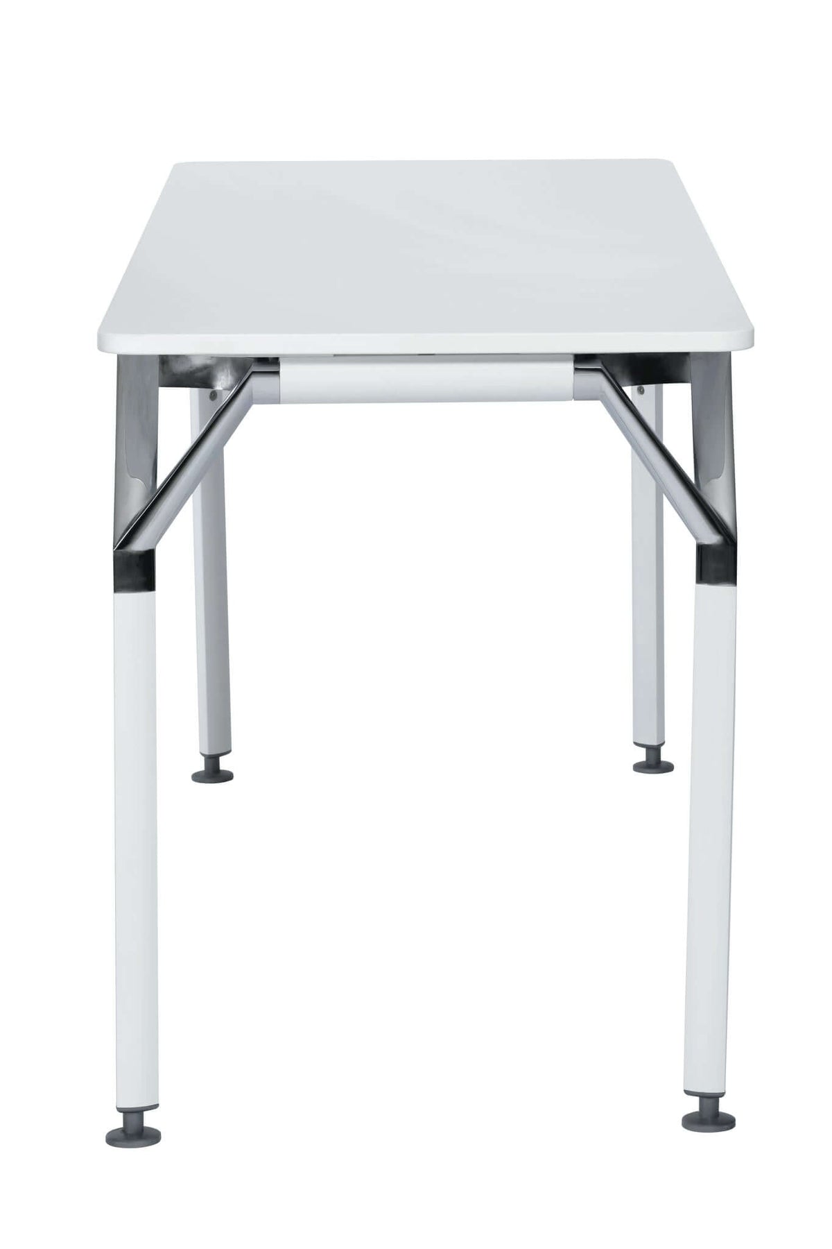 Duramax Ramo Desk 68054 with aluminum legs and chrome details, perfect for home or office spaces.