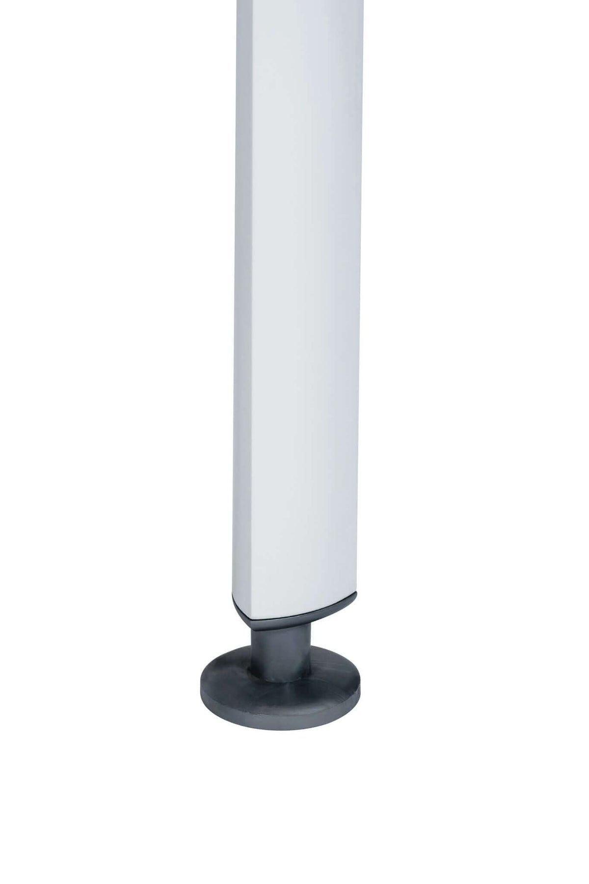 Close-up of Duramax Ramo Desk 68054 sturdy aluminum leg with sleek design and chrome details.