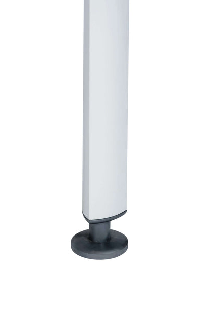 Close-up of Duramax Ramo Desk 68054 sturdy aluminum leg with sleek design and chrome details.