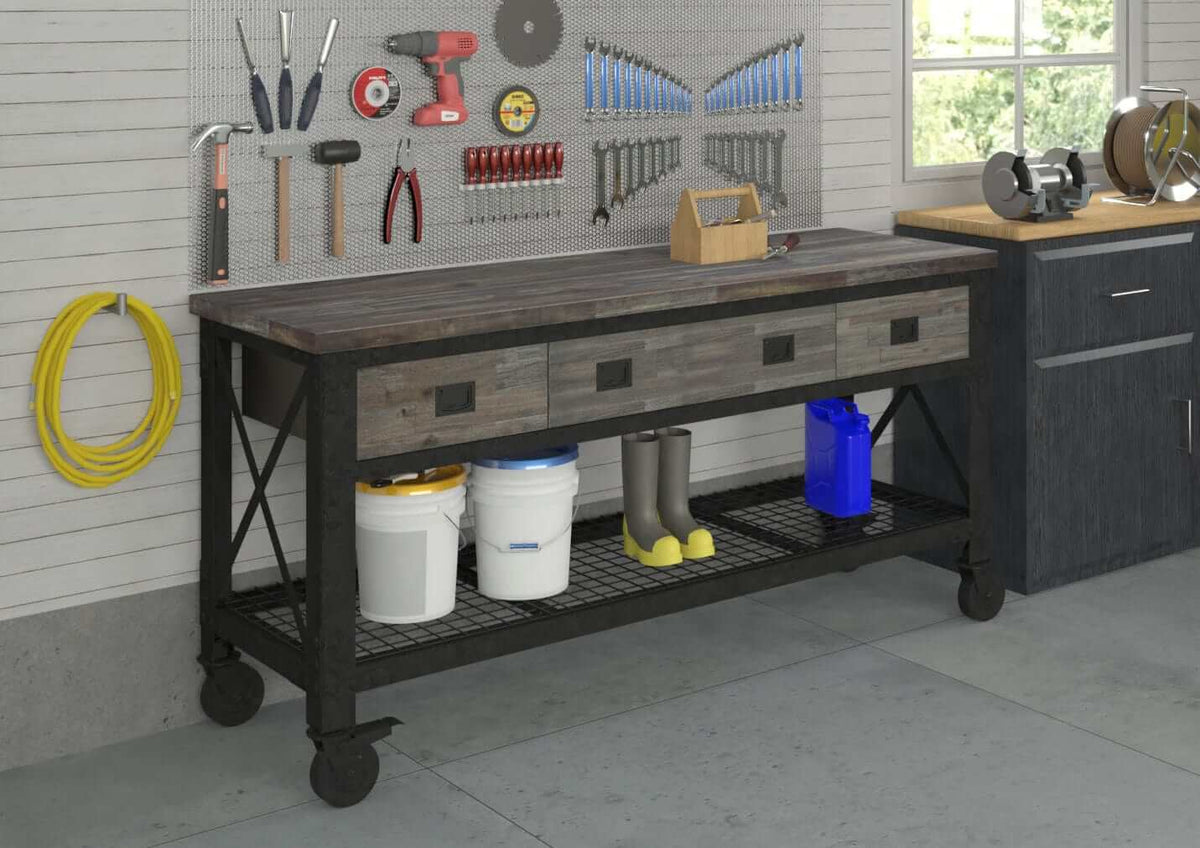 Duramax 72 In x 24 In 3-Drawer Rolling Industrial Workbench w/ Wood Top - Aged Espresso 68001E