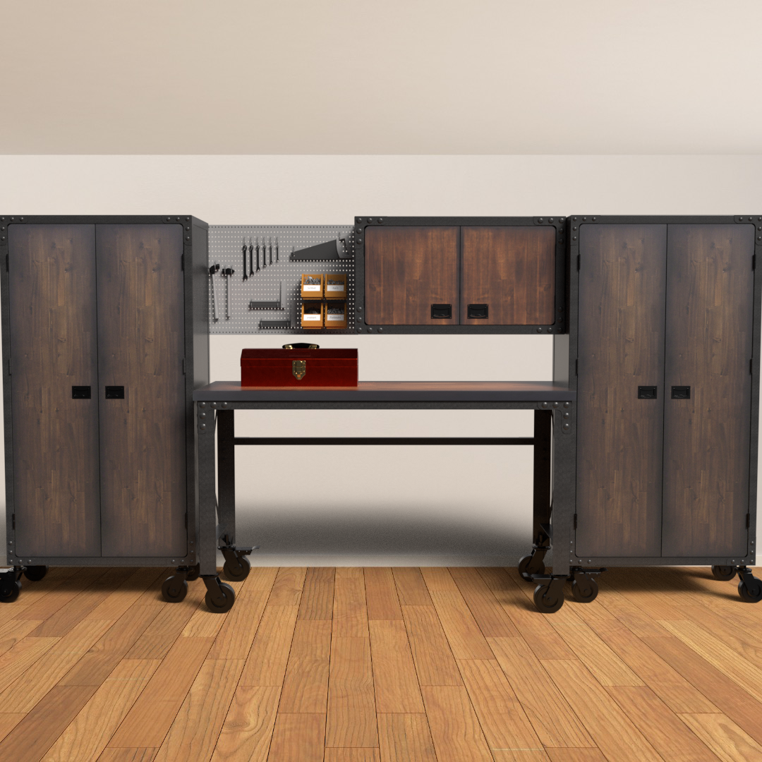 Duramax 4-Piece Garage Storage Combo Set w/ Worktable, Wall Cabinets and Free Standing Cabinet 4PWTWCFC