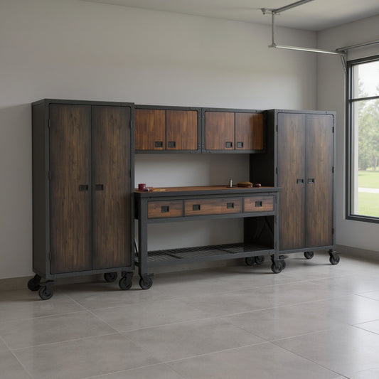 Duramax 5-Piece Garage Storage Combo Set w/ Workbench, Wall Cabinets and Free Standing Cabinets 5P1WB2WC2FC 