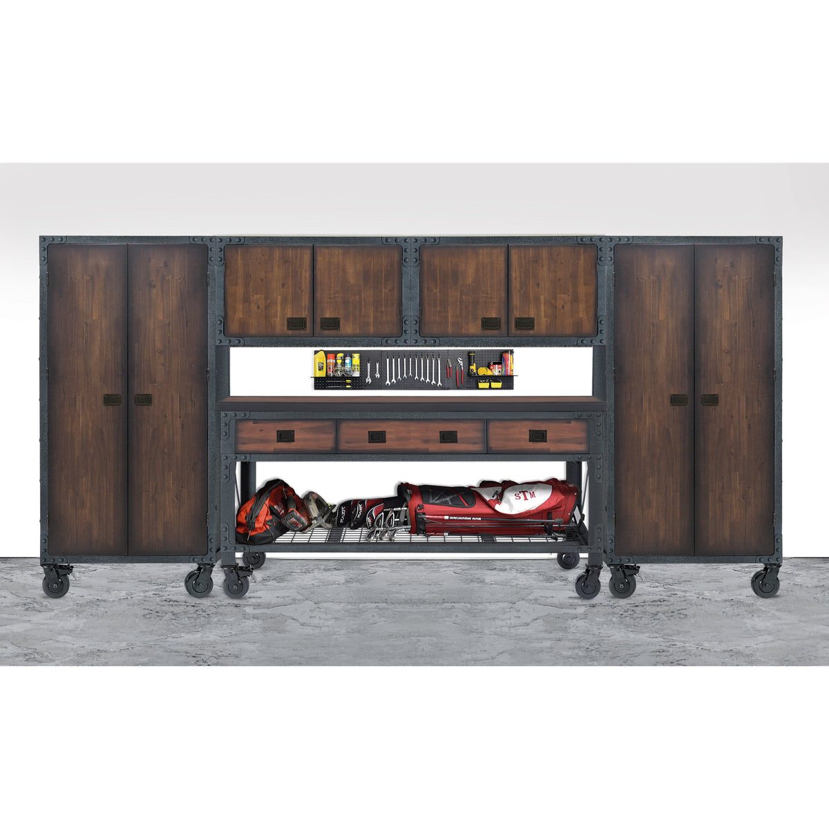 Duramax 5-Piece Garage Storage Combo Set w/ Workbench, Wall Cabinets and Free Standing Cabinets 5P1WB2WC2FC